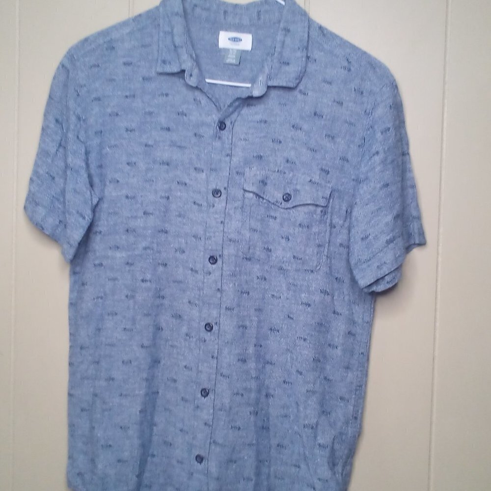 Old Navy Button Up Shirt XL 14 16 Short Sleeve Arrows Blue - Picture 12 of 13